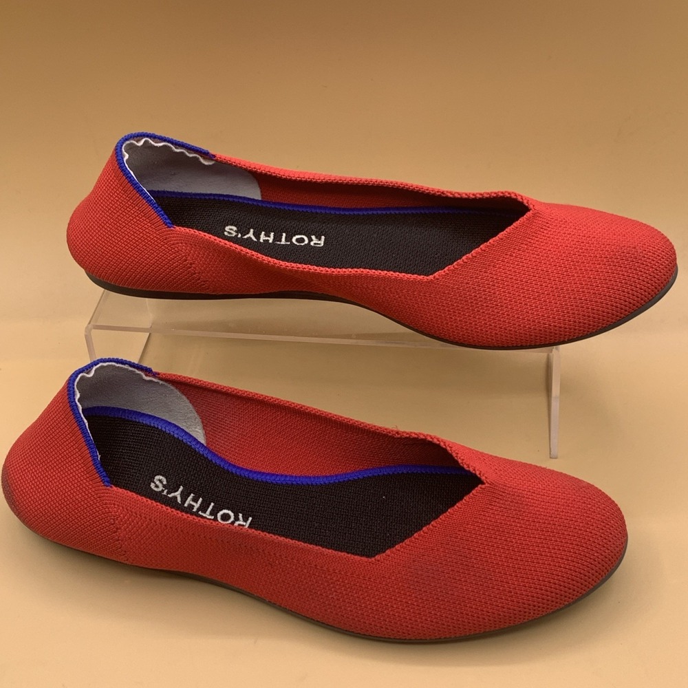 Rothy's The Flats Round Toe Red Knit Ballet Flats Slip On Shoes Womens Size 10.5